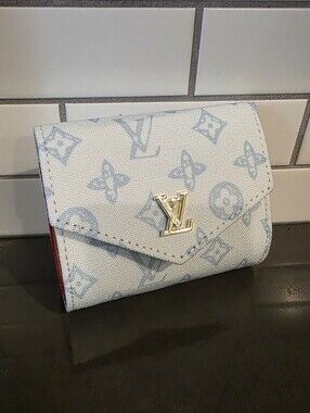 White with Light Blue Compact Wallet